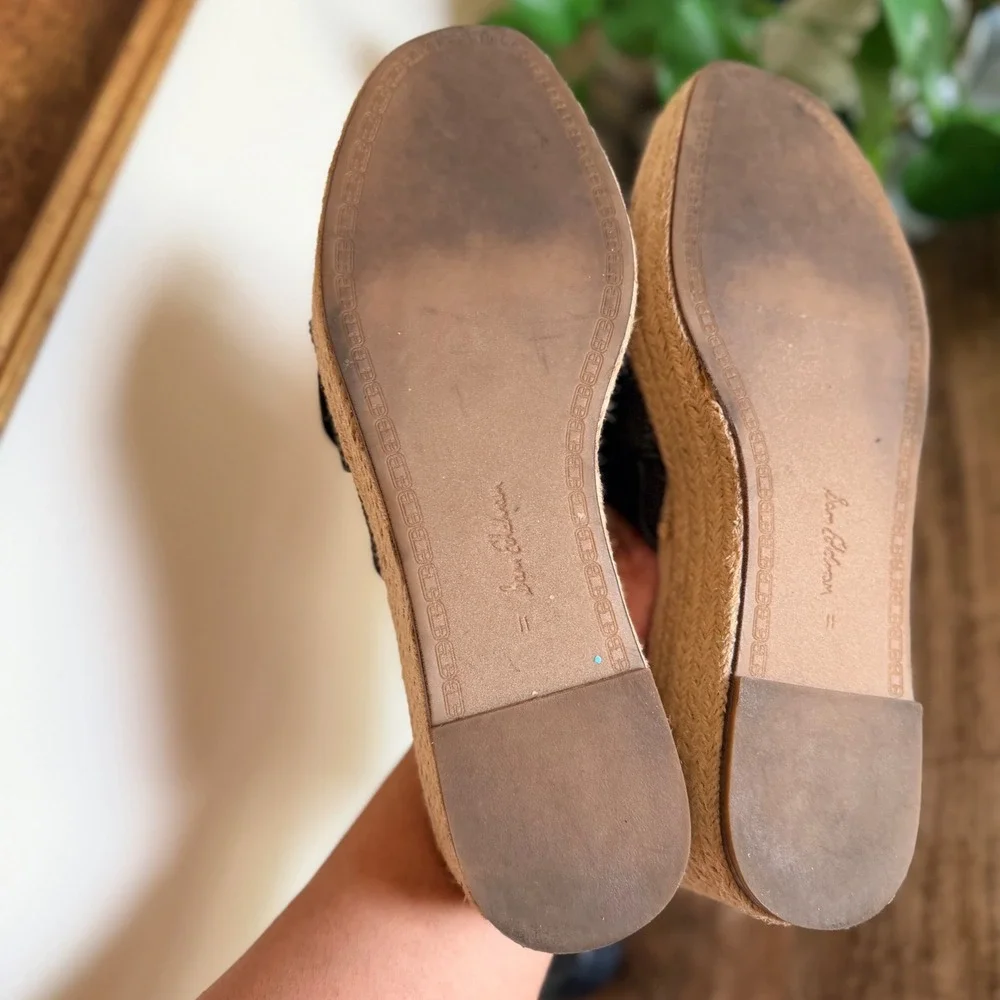 Sam Edelman Adaley‎ Black Raffia Platform Slides Resort Coastal Luxe 11